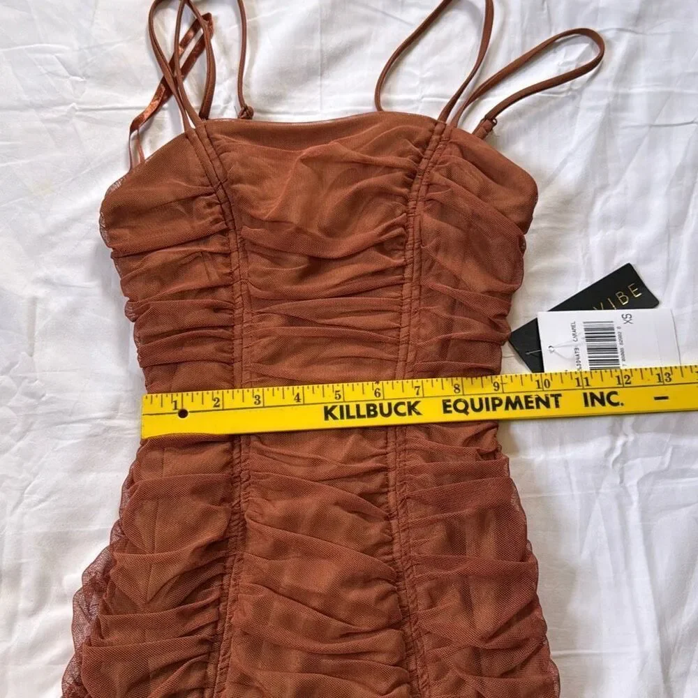 NWT City Vibe Ruched bodycon dress juniors size xs caramel color sleeveless form - Picture 9 of 9